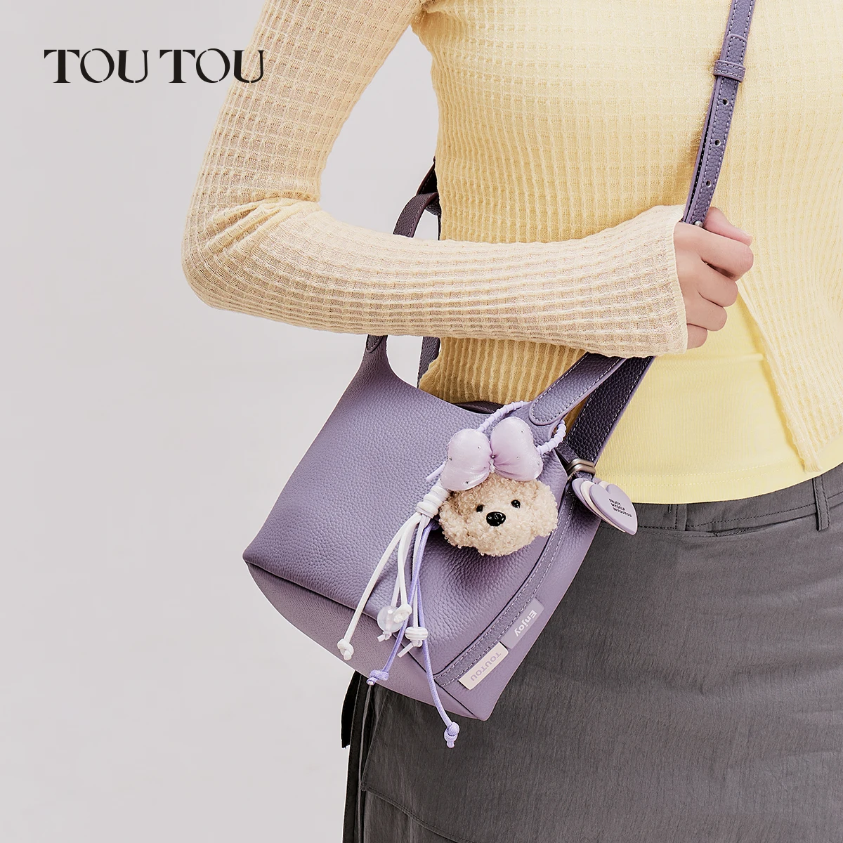 TOUTOU Red Genuine Leather Handbag Luxury Designer Trendy Shoulder Bag Women's bag Commuting Bag bags for women genuine logo bag