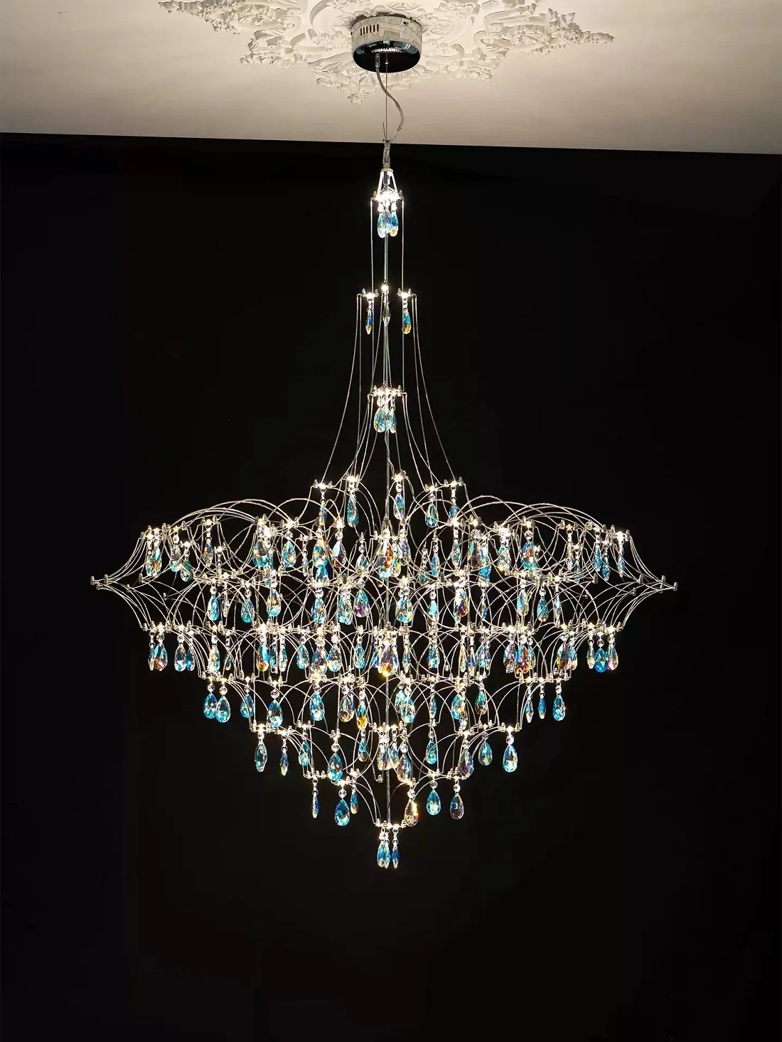 Villa Crystal Chandelier Grand Living Room Light Luxury Italian Style Starry Modern Art Staircase Lamp for Double-Height Spaces