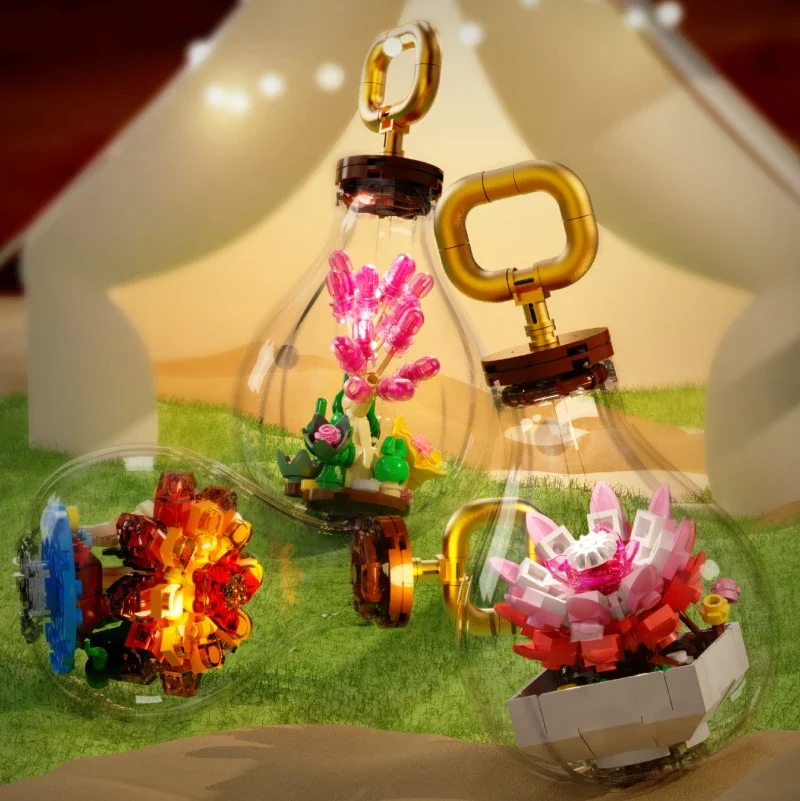 Creative Succulent Flower Light Building Blocks Eternal Flower Assembly Bricks Home Decoration Girl Holiday Gifts Youths DIY Toy