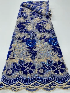 Lectins africanas Velvet Lace Fabrics Nigerian French Mesh Net Lace Fabrics para coser 2023 Vestido de fiesta de bodas de alta calidad RC129 8 mejores telas de lentejuelas del estiramiento de ventas - №5