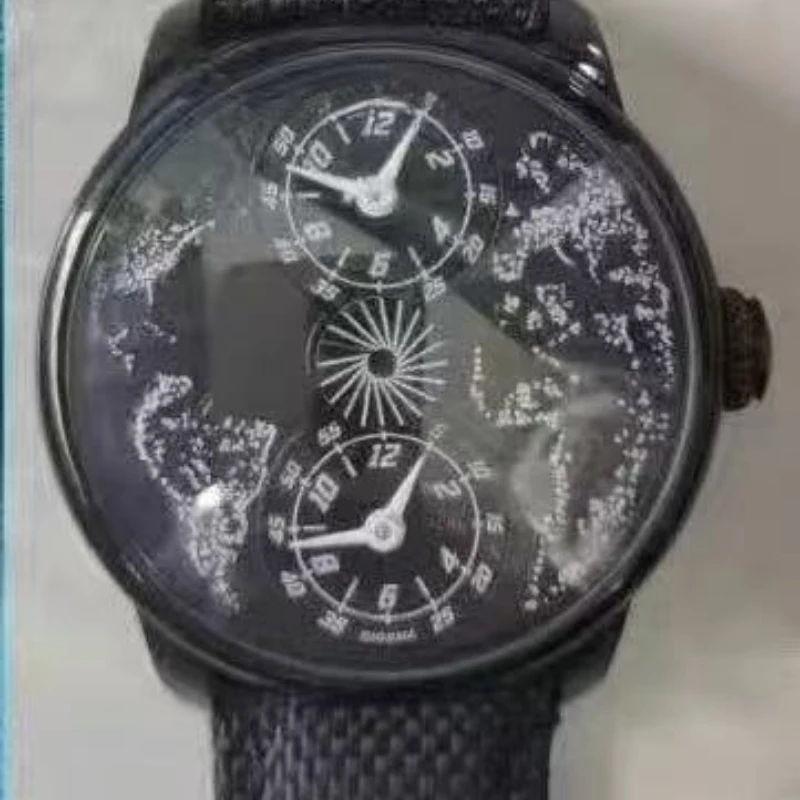 أحدث ساعة اليد الميكانيكية للرجال ذات المنطقة الزمنية المزدوجة، ساعة خريطة العالم، شحن مجاني مقاوم للماء