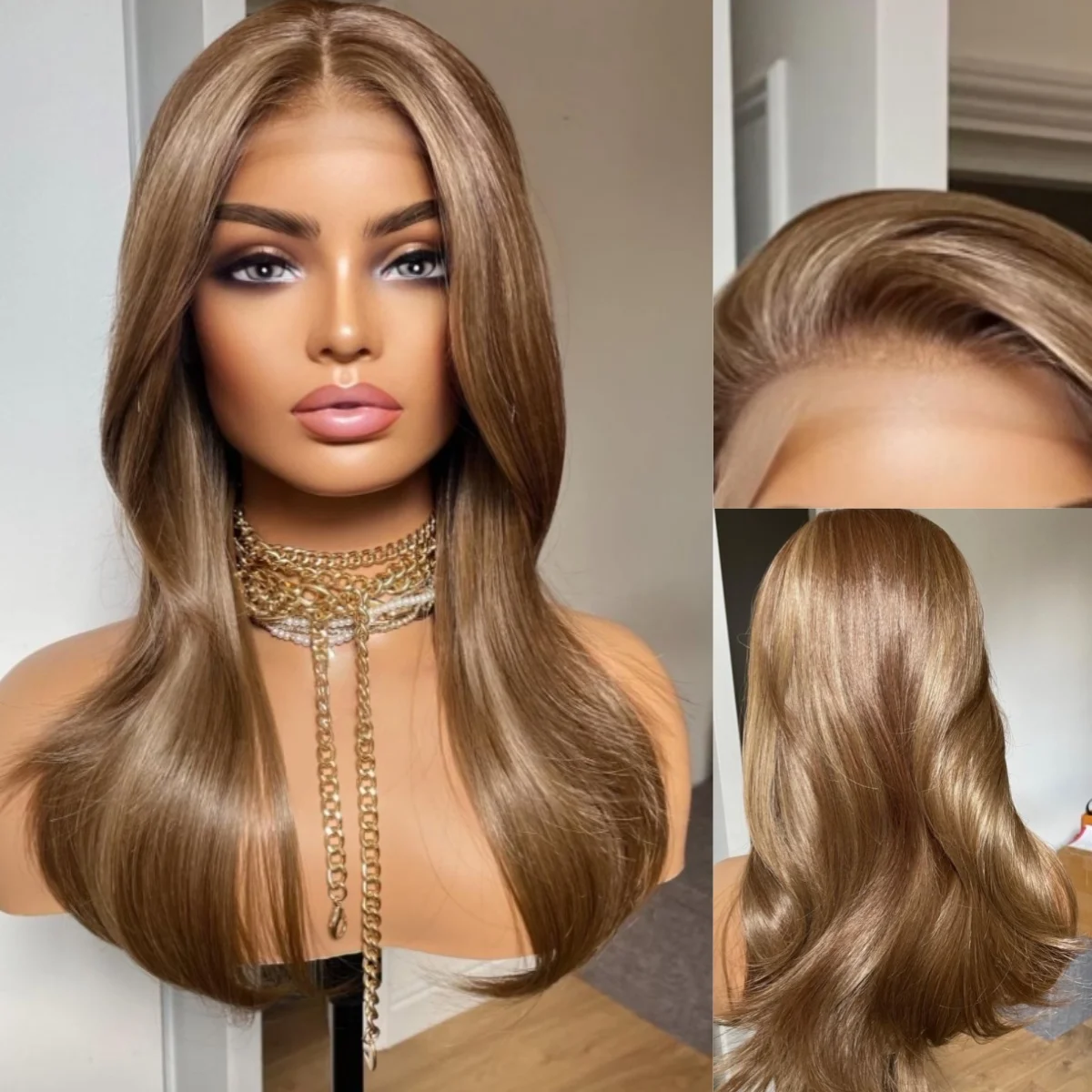 

Объемная волна Выделите Блондинка Коричневый Модный Парик Мягкие Темные Корни Средняя Часть Синтетический Парик Фронта Шнурка Натуральный Высокое Качество Дешевый Парик