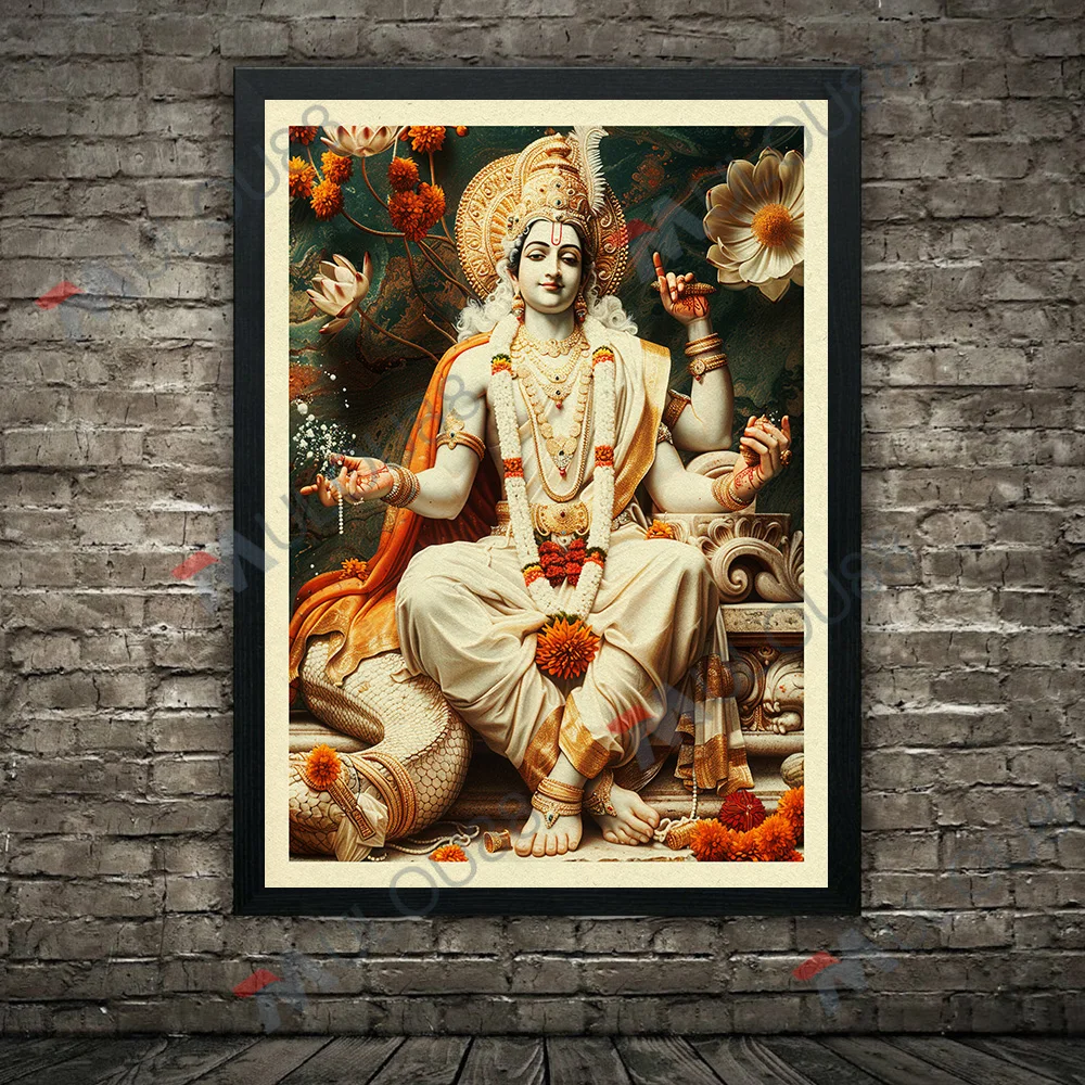 Divine Vishnu Murti,Fierce Durga,Tanjore,Shiva,Vintage Wall Art Print,Hindu Deity Art Poster And Print Home Decoration Unframed