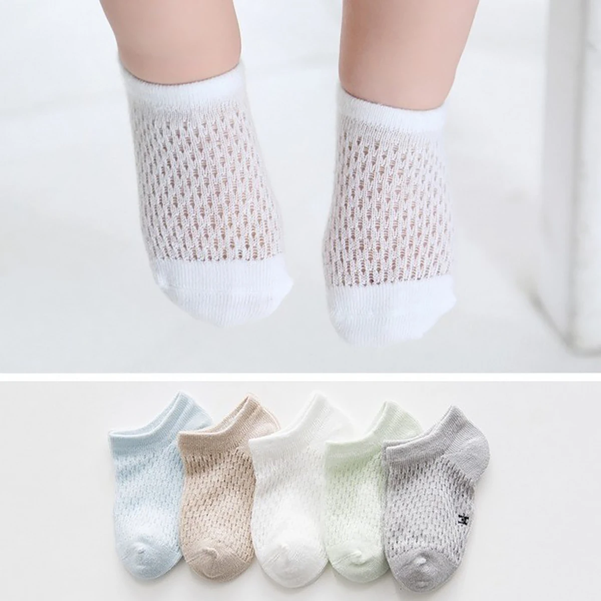 5 pairs of breathable and fashionable boat socks with mesh for boys and girls, cotton blend comfortable, casual and cute style,