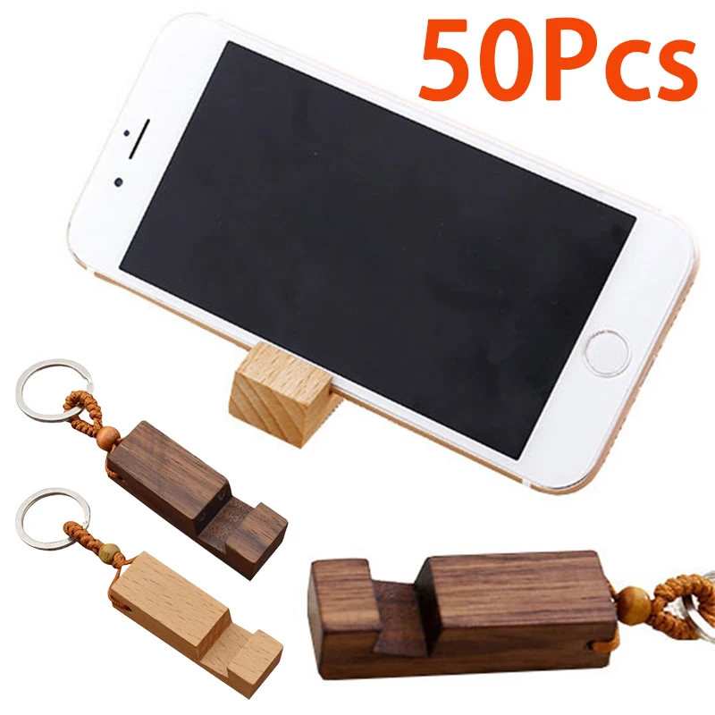 50Pcs Wood Phone Holde Lightweight Slim Design Wooden Mobile Phone Stand Holder Stand Pendant Keychain