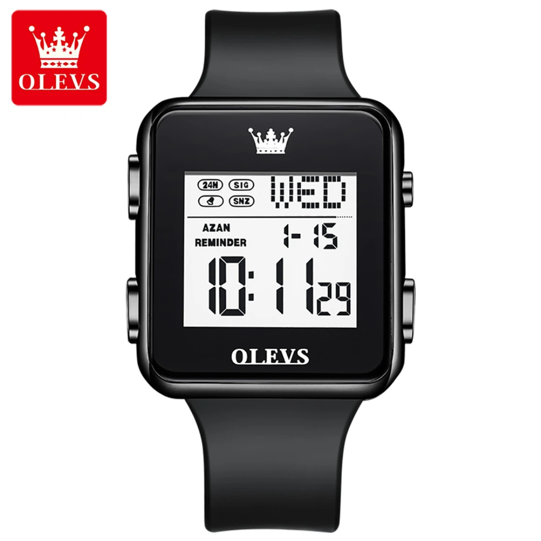 

OLEVS 1105, цифровые спортивные часы, подарок, наручные часы из искусственной кожи с квадратным циферблатом, недельный дисплей, календарь, светящийся секундомер, таймер