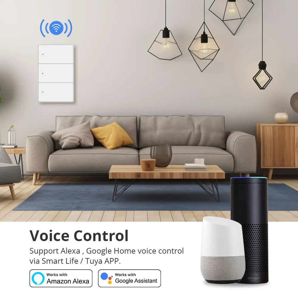 Zemismart wifi eua interruptor de luz parede fio neutro necessário trabalho com tuya alexa google casa controle voz 1 2 3 gangues interruptor