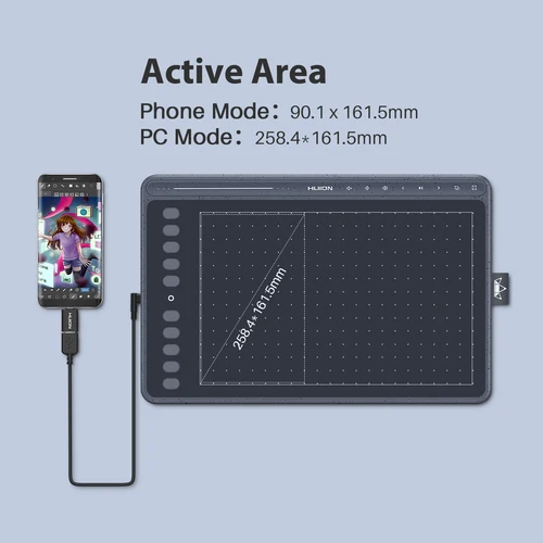 Imagen 2 del producto HUION HS611 tableta de dibujo gráfico con lápiz óptico sin batería 10,1 pulgadas 8192 niveles soporte Android tableta de arte Digital