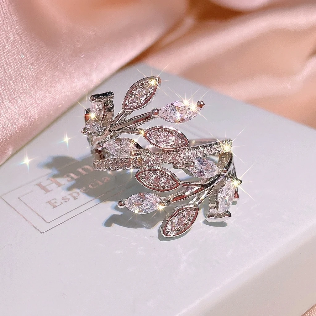 Ineinandergreifende Blätter-Design Ring aus Kupfer mit Zirkonia für Damen, Natur-Organischer Gedrehter Ranken-Stapelring, Fingerschmuck – Detail 6