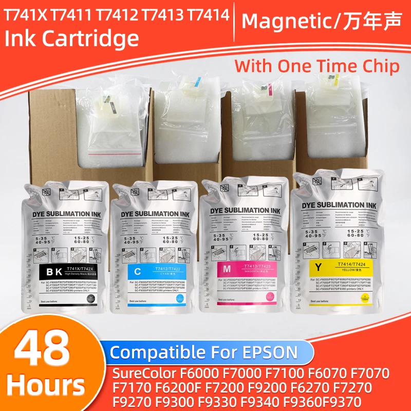 1L Compatible For Epson F6000 F7000 F6070 F6080 F6280 F7070 F6200 F7200 F6270 T741X T7411 T7412-T7414 Sublimation Ink With Chip