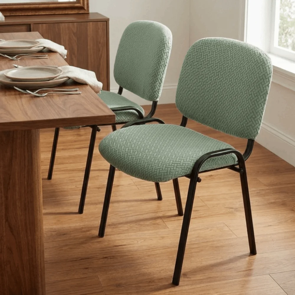 2Pcs/Set Solid Color T Jacquard Folding Dining Chair Cover Full Protection Elastic Chairs Backrest Seat Covers Dust-proof