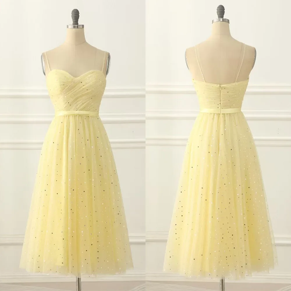 

Высокое качество, индивидуальные тонкие подтяжки длиной до колена в форме сердца, желтые плиссированные без рукавов из бисера, Vestidos Para Bodas Mujer Invitada