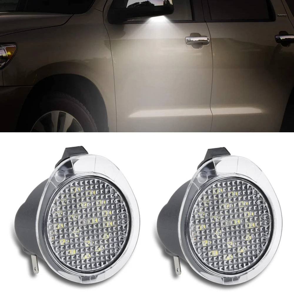 2Pcs White LED Side Under Mirror Puddle Light For Toyota Tundra 2007 2008 2009 2010 2011-2018 Toyota Sequoia 2008-2017