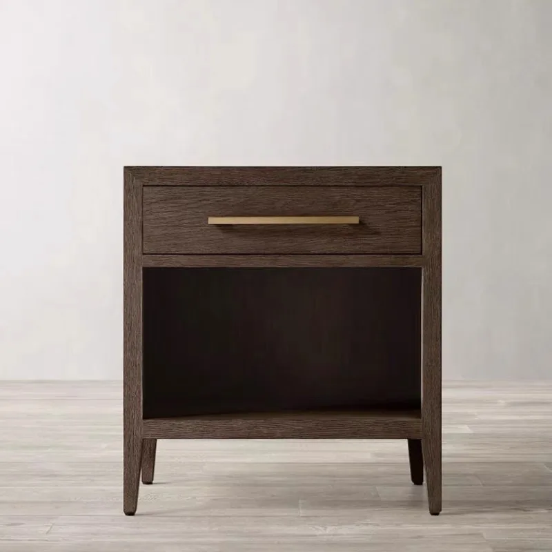 American solid wood bedside table, French retro old carved bedside storage all solid wood bedside table