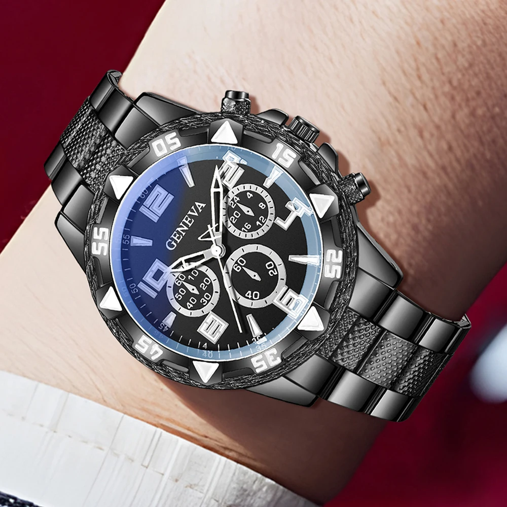 3PCS 남성용 시계 세트 비즈니스 트렌드 다용도 디지털 스케일 원형 다이얼 쿼츠 시계 친구나 아빠를 위한 완벽한 선물