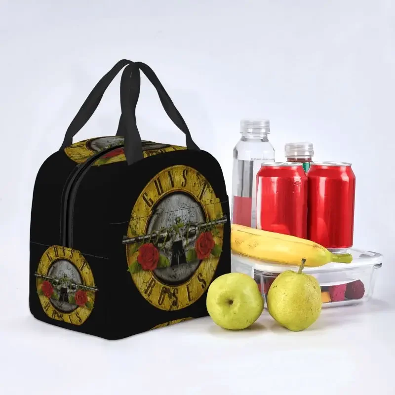 Guns N Roses Bullet Logo Insulated Lunch Bags for Camping Travel Heavy Metal Resuable Thermal Cooler Lunch Box Women Kids