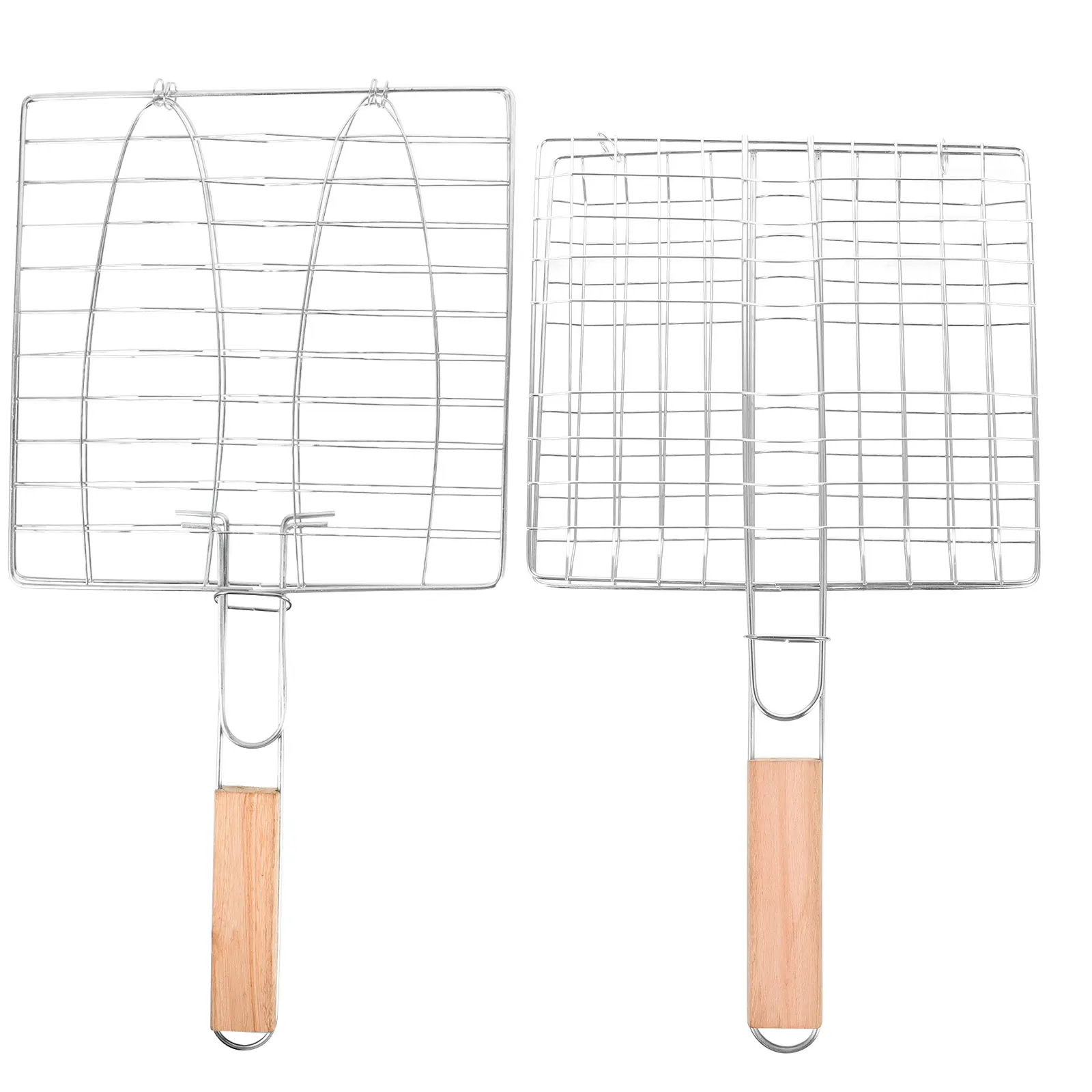 

2Pcs BBQ Bbq Fish Basket Basket Grilling Tools Wooden Handle for Burgers Steaks Seafood Vegetable Fish Meat Shrimp