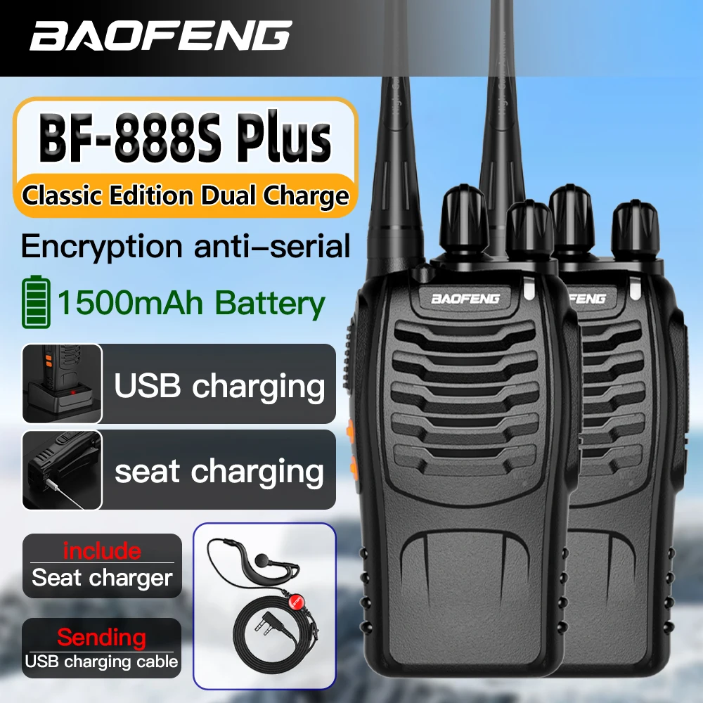 2PCS Baofeng Portable Wireless Handheld Walkie Talkie Upgrade BF-888S Plus Long Range UHF 430-440MHz 16CH Type-C Charging Radio