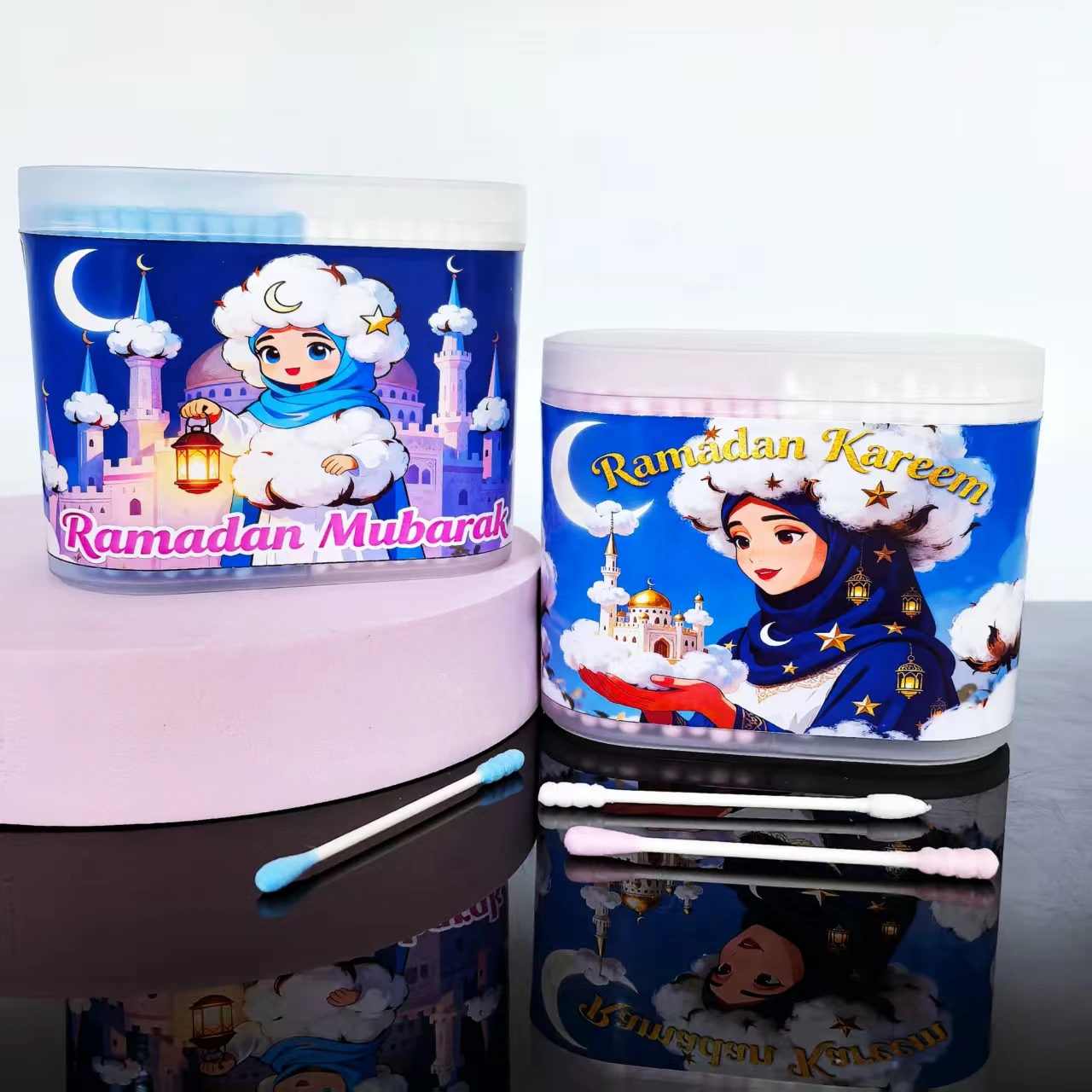 300 uds/600 Uds hisopos de algodón para Festival con temática de Eid, bastoncillos de algodón diarios de doble cabeza para Eid al-Fitr, hisopos de algodón de regalo para Festival