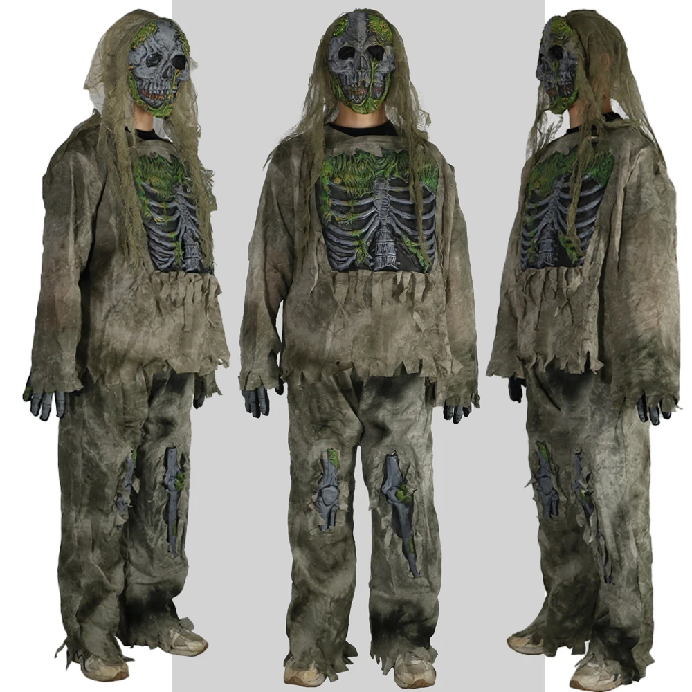 

Kids Halloween Skeleton Living Dead Zombie Costume Cosplay Child Adult Swamp Skull Monster Purim Carnival Party Deluxe Costume