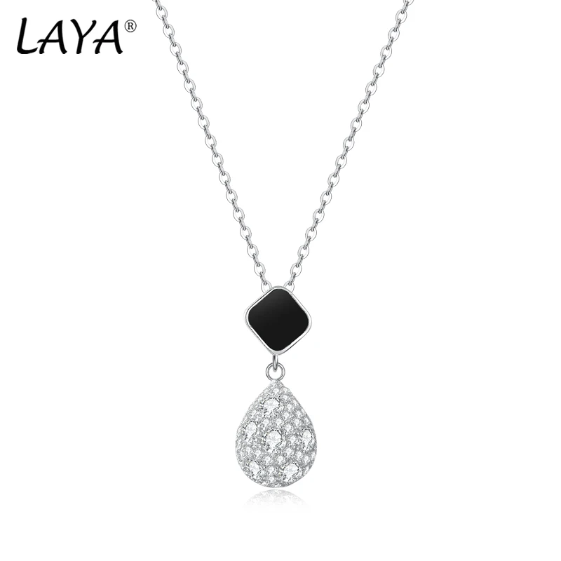 LAYA Necklace For Women Shining Zircon Black Agate Party Wedding Shake Pendant 100% 925 Sterling Silver Luxury Fine Jewelry