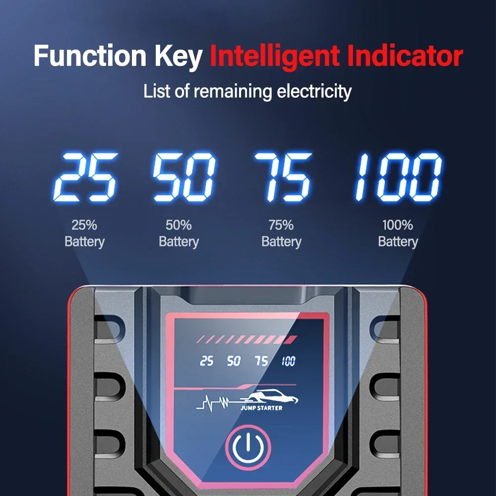 휴대용 자동차 점프 스타터, 보조배터리 자동차 배터리 부스터 충전기, 시동 장치, 자동 비상 시동 조명, 25000mAh