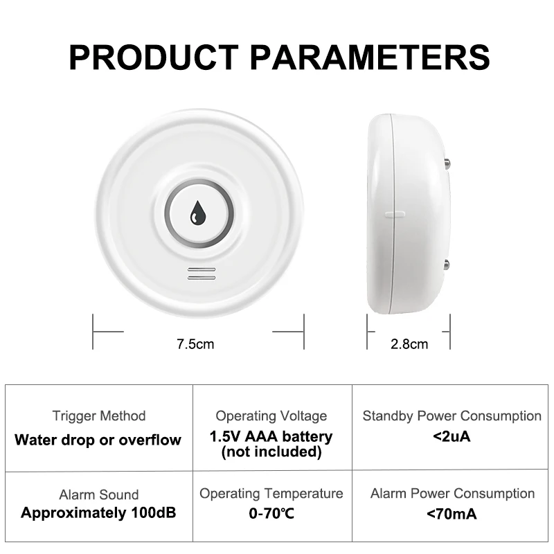 433MHz Wireless Water Leak Alarm Detector Sound Alarm Sensor Flood Detector Detects Water Overflow Works with Alarm System