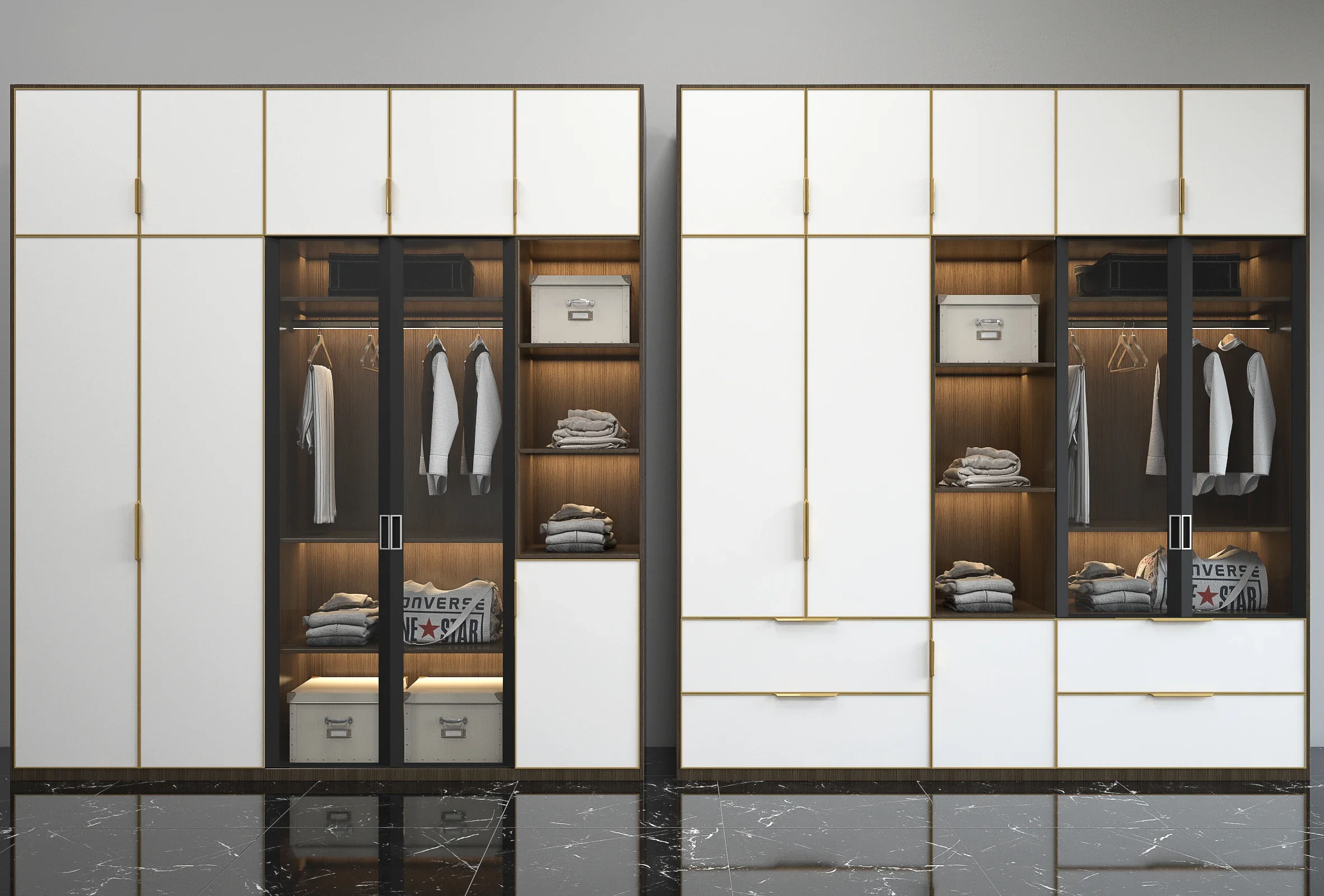 Chinese Manufacturers Supply Modern Durable Combination Golden Border Wardrobes For Hotel