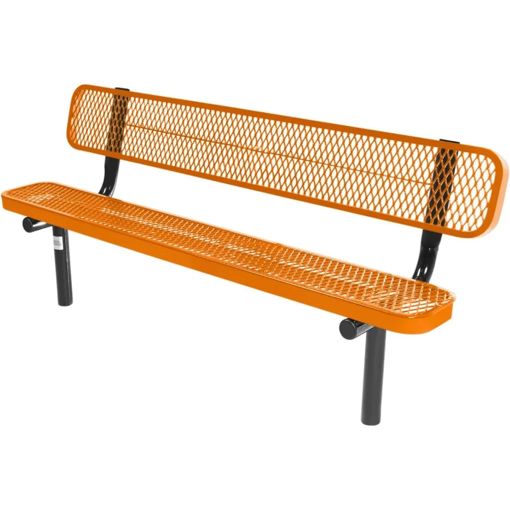 

Outdoor Furniture Heavy-Duty Outdoor Bench Thermoplastic Coated Expanded Metal, Commercial-Grade Seating Inground with Back