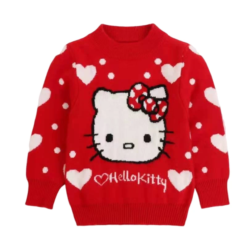 

Girl Heart Hello Kitty Girls Sweater Sanrio Kawaii Anime Long Sleeve T-Shirt Autumn Winter Sweet Cute Cartoon Thickened Top Gift