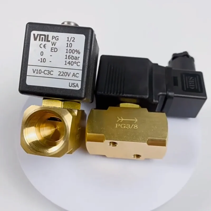 V10-C3C 220V AC PG3/8 1/2 Double Screw Granulator Extruder Brass Normally Closed Solenoid Valve