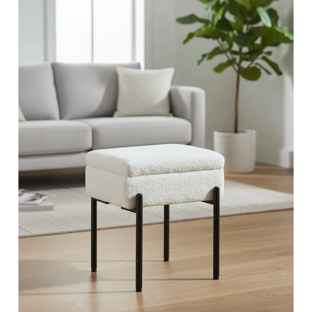 

Velvet Storage Ottoman Stool with Metal Legs, Anti-Slip Feet Makeup Vanity Chair for Bedroom Living Room