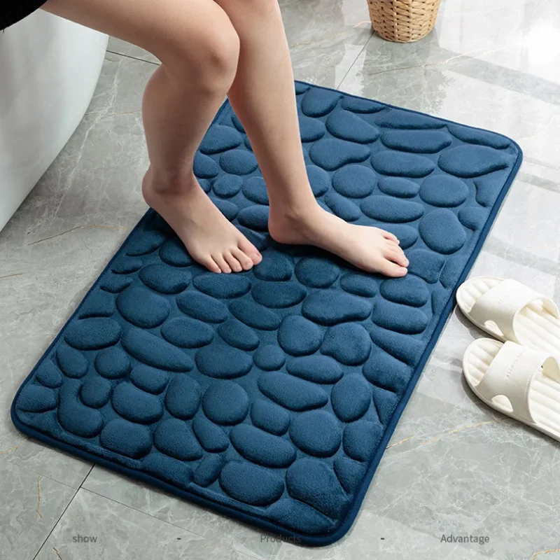 Cobblestone Embossed Bathroom Bath Mat Coral Fleece Non-slip Carpet In Bathtub Floor Rug Shower Room Doormat Memory Foam Pad