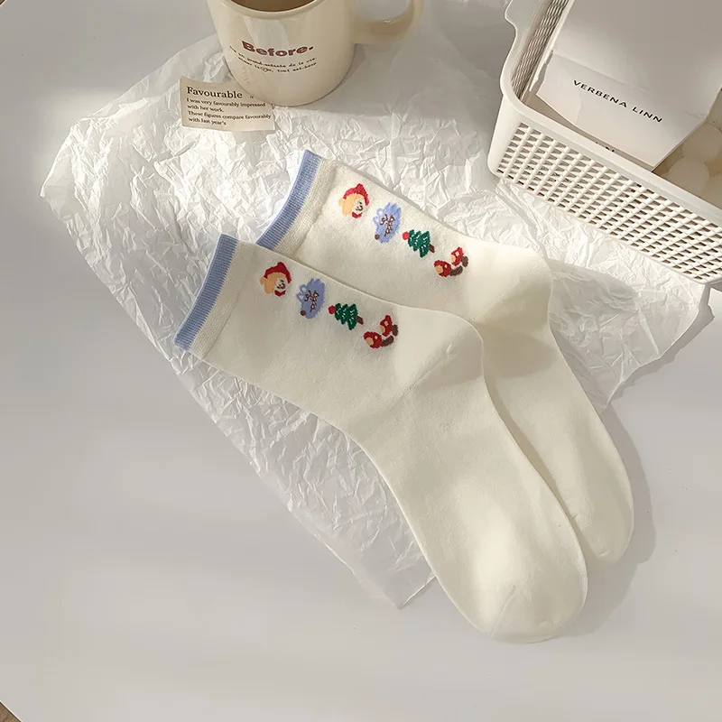 Leuke Roodkapje Cartoon Mid Kuit Sokken Gekamd Katoen Ademend Schoolstijl Witte Sokken voor Dames