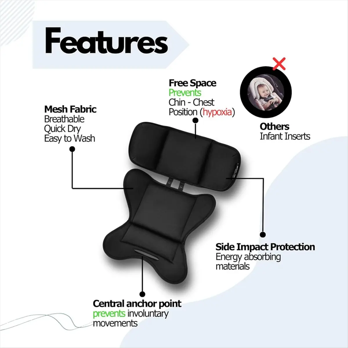 Новая вставка A67T для детских автокресел Snugride Keyfit Pivot, обеспечивающая поддержку головы и тела, защита от ударов, серый цвет.
