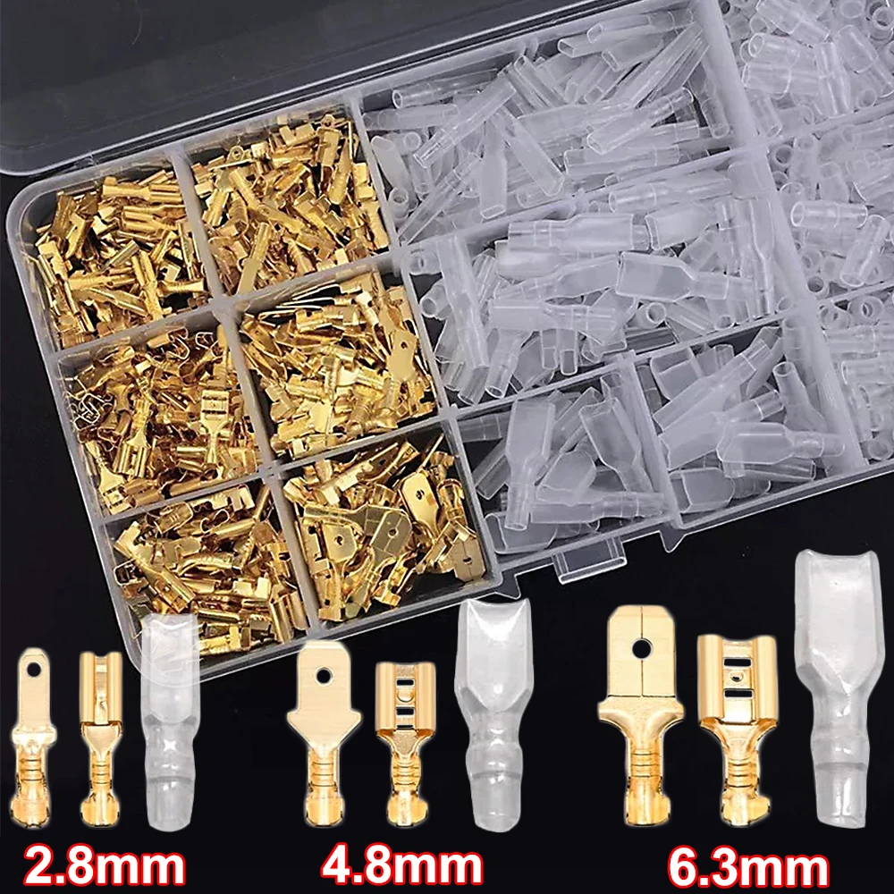 Wire Crimp Terminals Set 2.8/4.8/6.3mm Copper Male Female Wire Spade Connectors with Insulated Sleeve Electrical Conector Box