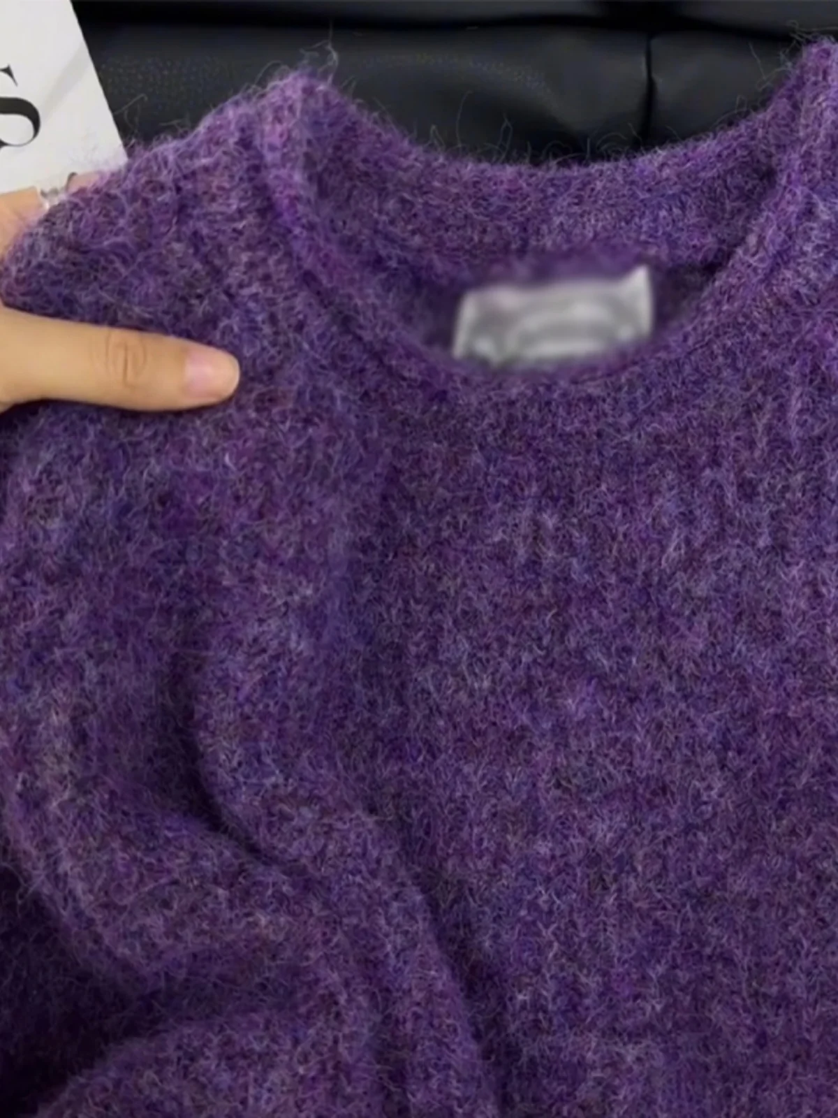 Premium ape Purple Soft Cozy Women's Knitwear Loose Loose Slimming Top Thiened Knitted Multi-dopne Turn-down Cuffs