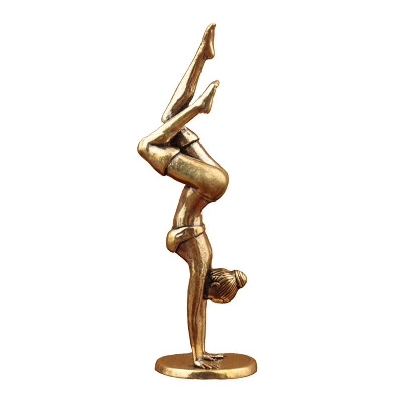 Hot Sale 1Pcs Miniatures Desktop Ornament Statue Brass Yoga Headstand Beauty Model Figurines Home Decoration Accessories