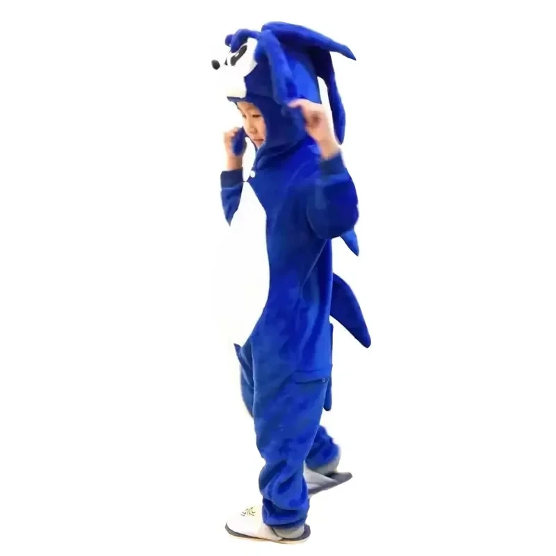 Anime Game Sonic Sleepwear  Adult Children  Autumn And Winter Flannel  One-piece Pajamas Blue Hedgehog Warm Loungewear