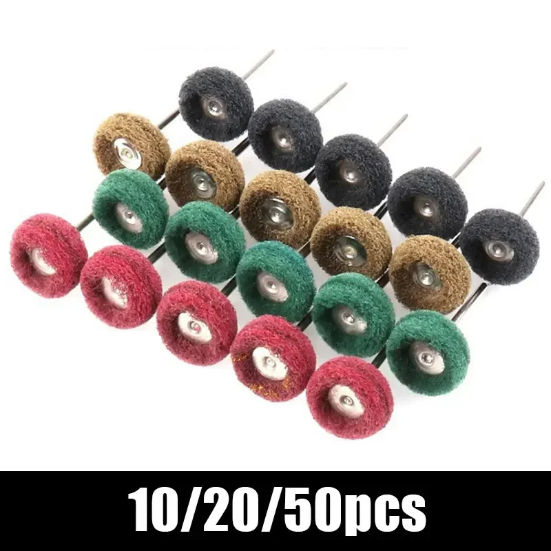 10-50pcs Scouring Pad for Mini Drill Abrasive Brush 2.35mm Shank Buffing Wheel Nylon Fiber Grinding Sanding Head Polishing Tools