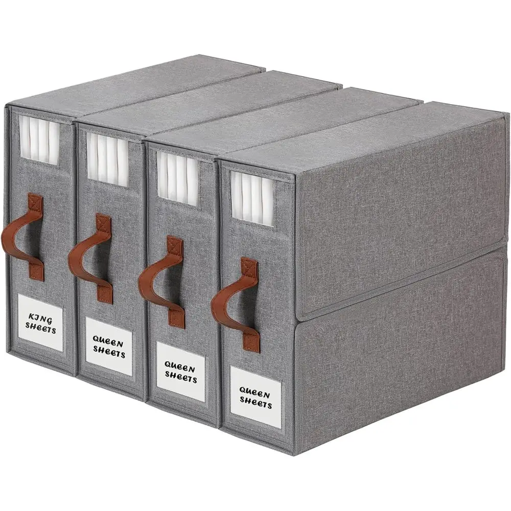 

Grey Foldable Bed Sheets Organizers for King & Queen Sizes with Clear View and Labels