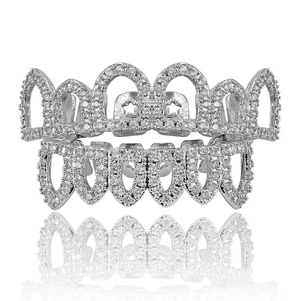 Iced Out Grillz Teeth Jewelry CZ Bling Hip Hop Mouth Grillz Rap Inspired Streetwear Fashion Accessories Wholesale Dropshipping