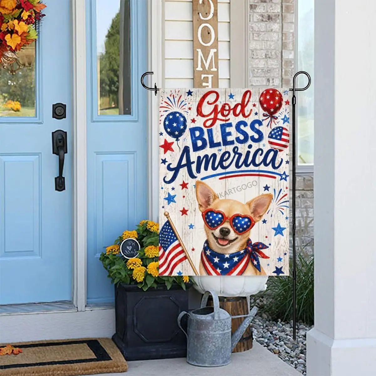 Patriotic Chihuahua Garden Flag 12x18 Inch God Bless America Double Sided Polyester Outdoor Yard Flag for Home Lawn Patio Ga yyi