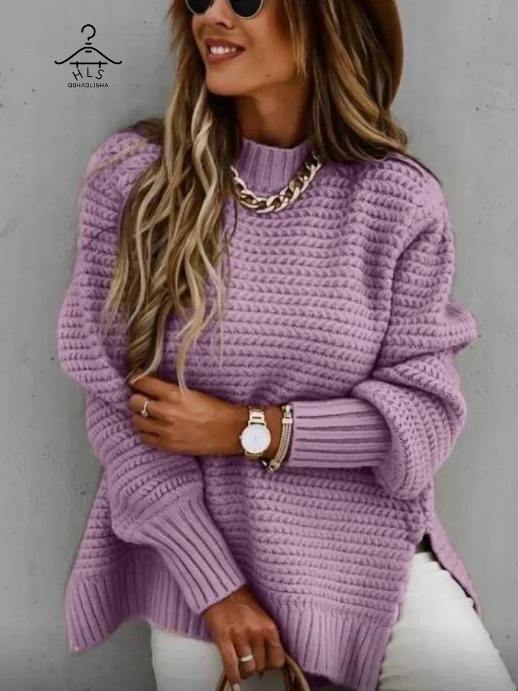 Women's Sweater Half High Collar Solid Color Pullover Fashion Autumn Winter Elegant Temperament Tops Commuting  Sweater Women