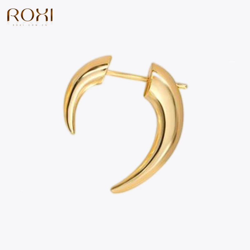 ROXI 1PC Glossy Punk Horns Stud Earrings for Women Men Fine Jewelry Piercing Earrings Unusual 925 Sterling Silver Pendientes Ins