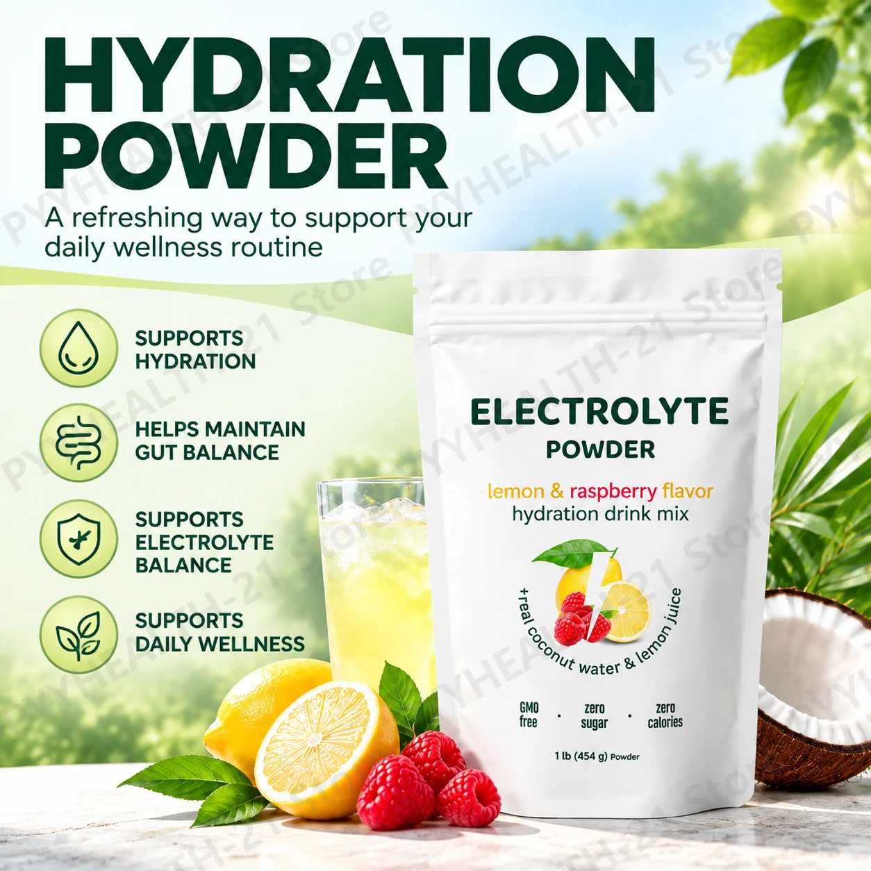 Electrolyte Powder Supports Hydration Electrolyte Balance Zero Sugar Vitamin C B6 Lemon 454g Suitable for Post Exercise Easy Mix