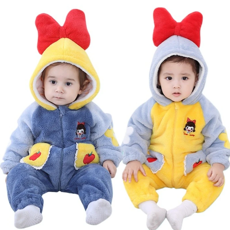 Kawaii Winter Baby Romper Sweet Princess Costume Baby Girl Clothes Hooded Flannel Infant Overall Bodysuits Jumpsuit for Kid Girl