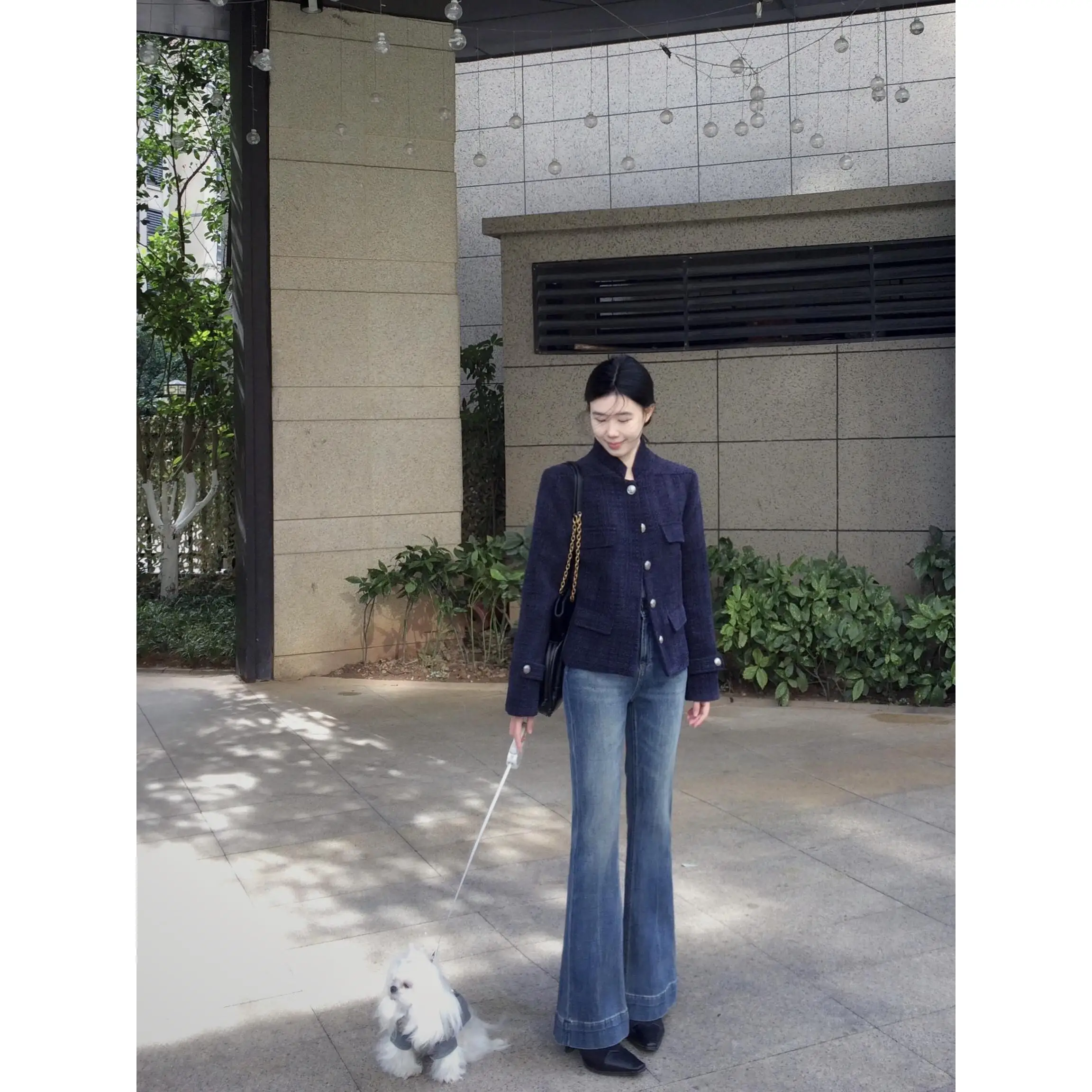 

Korean Sle ort Blue Outerwear Women's Faion Commute High-End Feel Top Winter New Arrival Polyester Fiber 00%