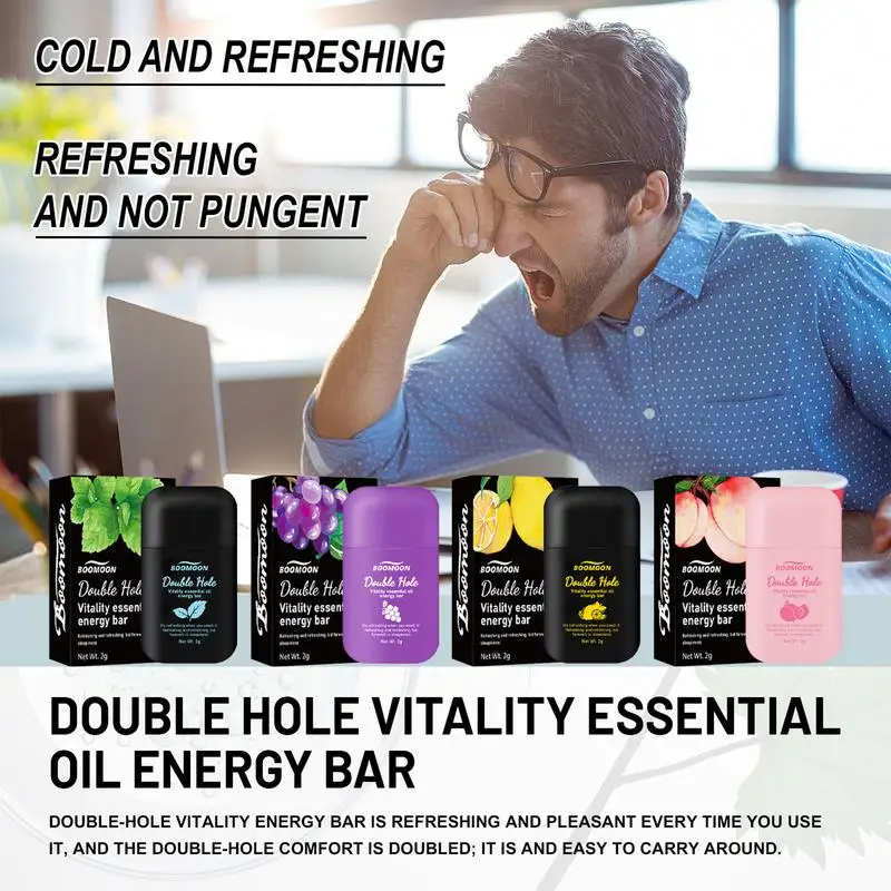 Energizing Energy Nasal Inhaler Bar Portable Aromatherapy Nasal Stick Double Hole Refreshing Nasal Inhalation Cooling Stick