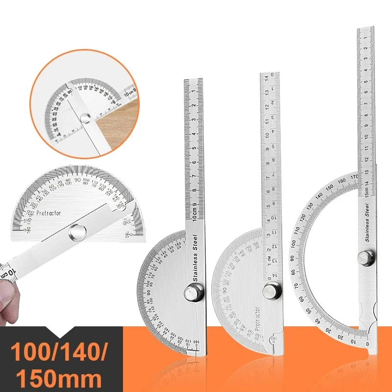 180 Degree  Stainless Steel Protractor Metal Angle Finder Goniometer Angle Ruler Woodworking Tools Rotary Measuring Ruler